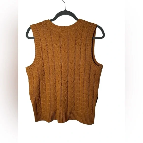 Cupcakes and Cashmere Burnt Orange / Brown Cable Knit Sweater Vest - Size S - Picture 7 of 8